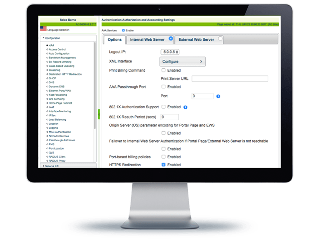 Access Gateway Nomadix Service Engine screen image